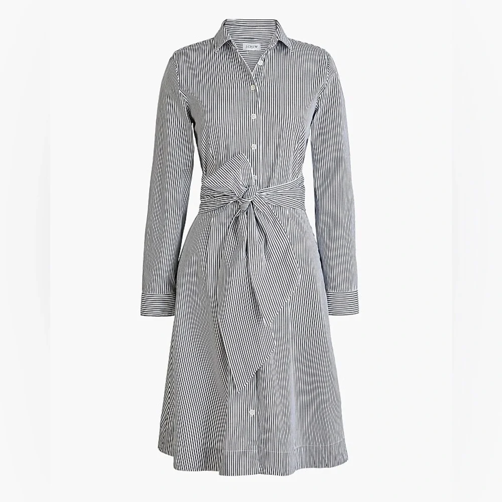 J. Crew Tie-Waist Shirt-Dress with Navy/White Stripes in cotton poplin, Size 2 - Picture 2 of 6